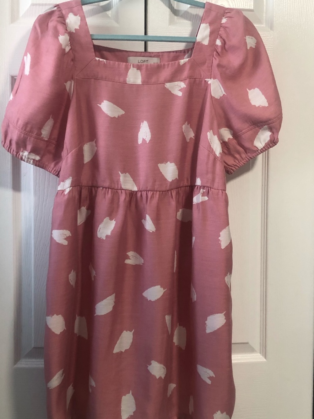 LOFT Petite Large Pink Floral Puff Sleeve Dress Square Neck Babydoll Cottagecore